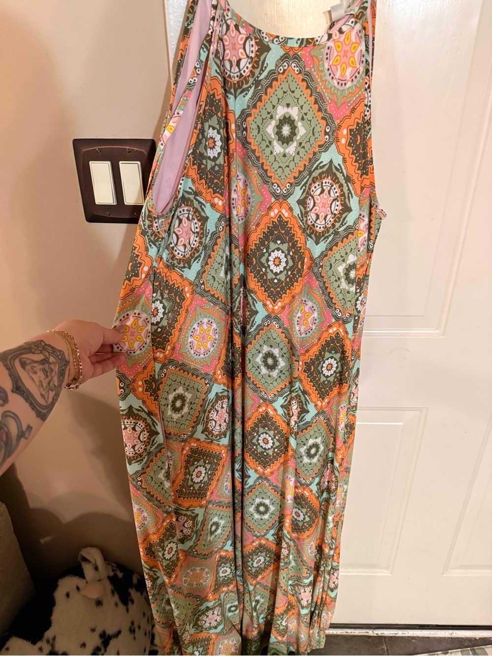Bohemian Print Maxi Dress in Green & Orange
